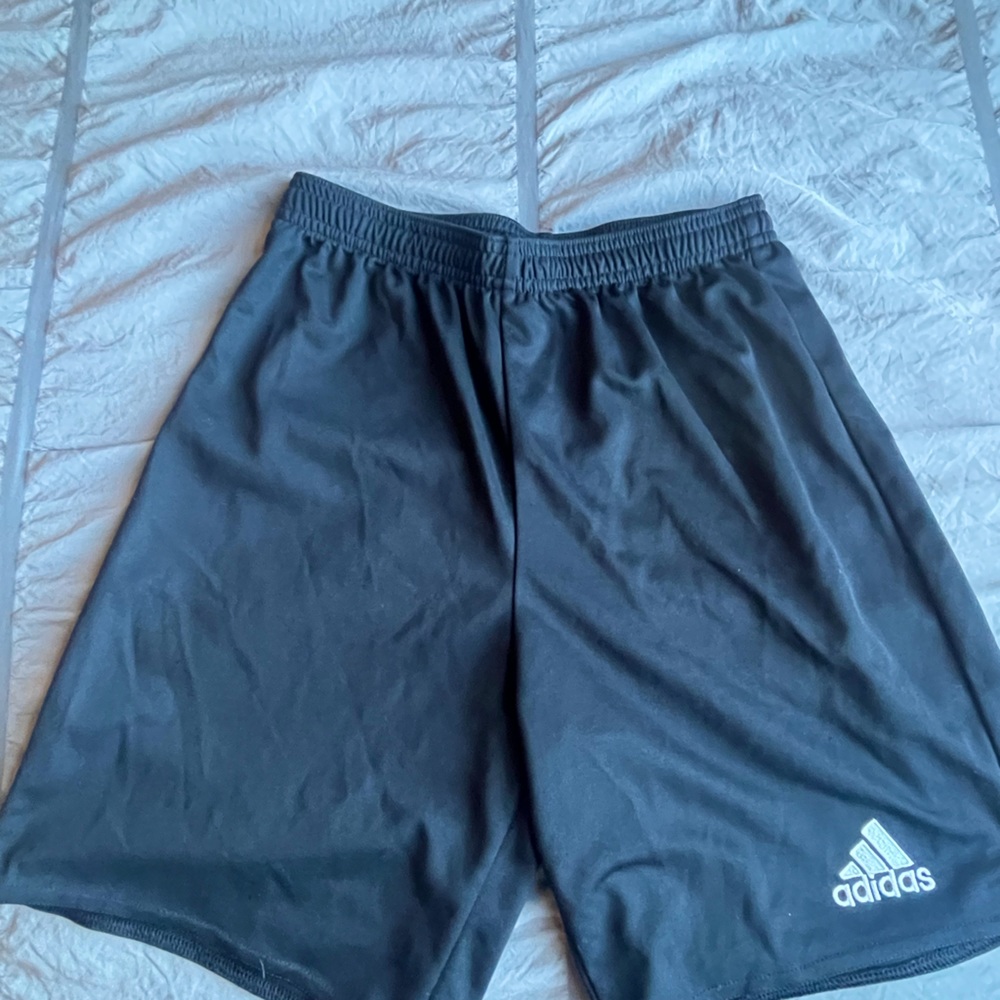 boys adidas shorts. black and white logo.
